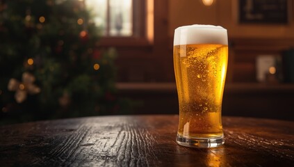 A cold beer poured into a beerglass, highlighting casual beverage enjoyment
