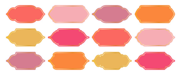 Horizontal frames and borders. Arabic window shapes with delicate gold outline for backgrounds, scrapbooking and decorative layouts. Oriental Islamic design elements.