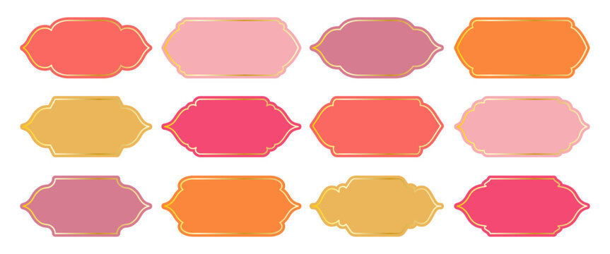 Horizontal frames and borders. Arabic window shapes with delicate gold outline for backgrounds, scrapbooking and decorative layouts. Oriental Islamic design elements.