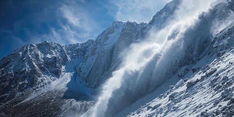 Mountain trail covered by snow avalanche, highlighting winter safety considerations