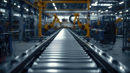 Industrial conveyor system in a contemporary workspace optimized for operational safety