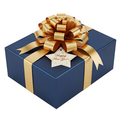 Elegant gift box with golden ribbon isolated on transparent background
