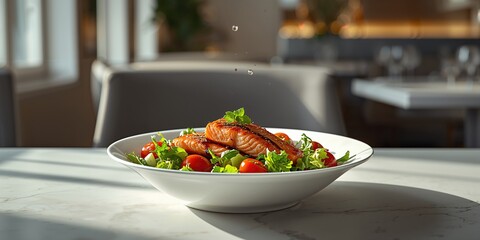 Salmon salad with greens, highlighting a fiber-dense meal for dietary balance