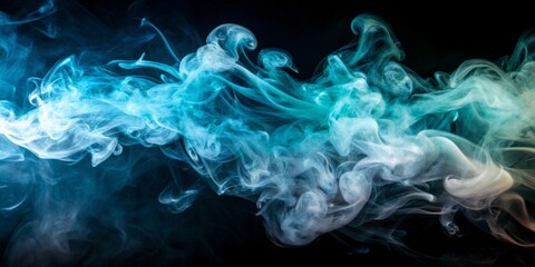 Fototapeta premium Ethereal swirls of cool turquoise and aqua colored mist gracefully unfurling against a deep, dark backdrop.