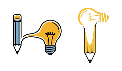 Creative Idea Concept Illustration with Pencil and Light Bulb for Innovation and Education