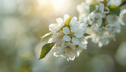 Cherry-tree flowers isolated on background, suitable for spring-themed design backgrounds and floral motifs
