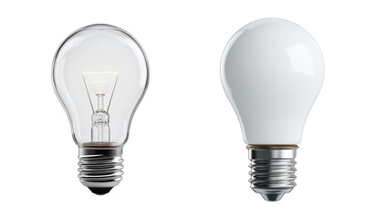 light bulb transparent glass and frosted bulb isolated on transparent background, in PNG format