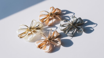 Women's hair clips are hair accessories with shiny and matte textures isolated on a white background.