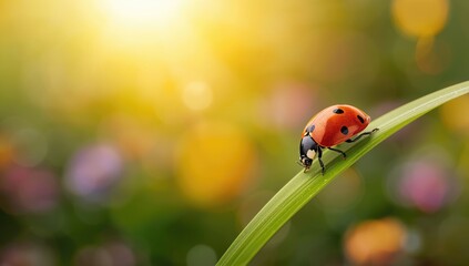 Ladybug with seven spots resting on plant surface, highlighting insect identification