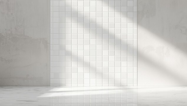 Ceramic brick wall and tiled floor featuring a geometric grid pattern, ideal for architectural or decorative applications, Earth Day