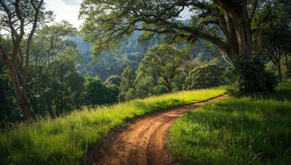 Pathway winding through lush Krabi Province jungle, sustainable tourism and environmental conservation
