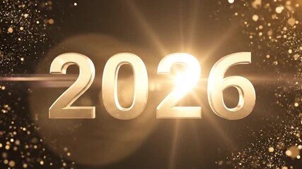 Shimmering golden numbers symbolize the year 2026 amidst a sparkling background