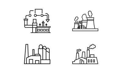 Industrial Factory Line Art Vector Bundle, Technical Factory Line Illustration Vector Pack, Architecture and Industry Icons 