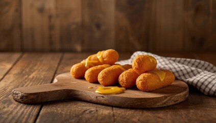 Mini corn dogs arranged on a wooden serving board, ideal for casual eating or street food setup, National Snack Day