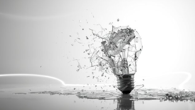 Bright flash from an exploding light bulb with flying glass shards, highlighting electrical safety risk - Powered by Adobe