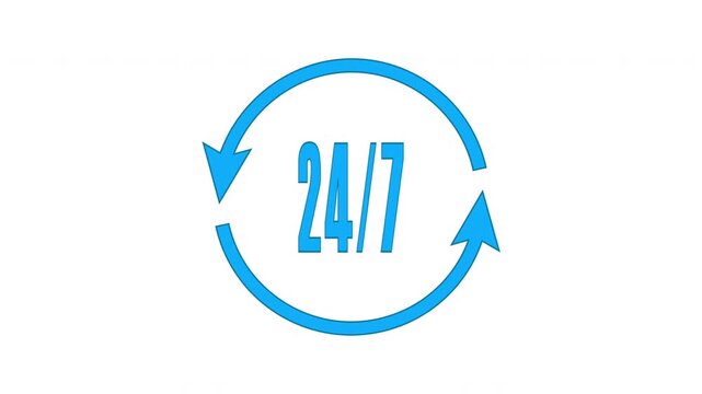 Animated icon for ongoing support. 24/7 help icon. Design for websites and apps