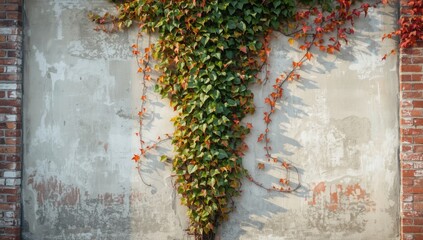 Vines on historic stone walls, offering lush summer greenery and vibrant fall hues, backlit by sunlight, Earth Day
