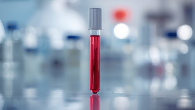 Blood sample collection in a test tube for D-dimer assay focusing on coagulation monitoring, clinical setting