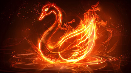 Majestic fiery swan glowing with vibrant orange flames