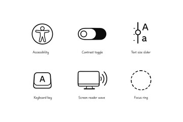 Modern accessibility icons set: contrast toggle, text slider, screen reader, keyboard key