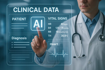 Futuristic healthcare technology with AI integration for clinical insights