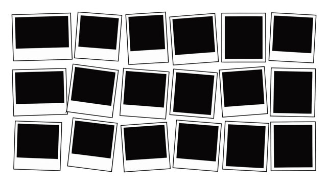 A collection of blank instant photo frames scattered to create a retro collage