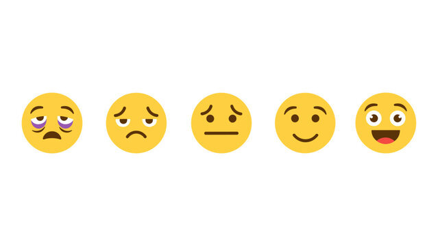 Flat style emoji set depicting different emotions from sadness to happiness