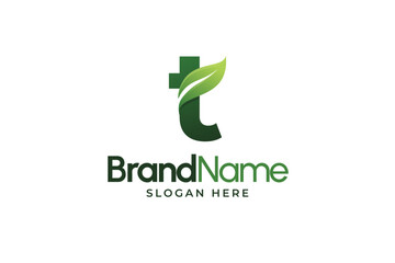 Modern Letter T leaf logo. Alphabetic leaves logo template. Organic shape logo for herbal company. Initial T leaf symbols. Eco company icon template. Green Nature logo. Initial sign for clinic company