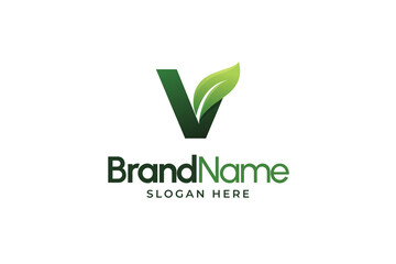 Modern Letter V leaf logo. Alphabetic leaves logo template. Organic shape logo for herbal company. Initial V leaf symbols. Eco company icon template. Green Nature logo. Initial sign for clinic company