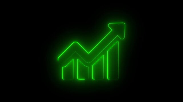 Green   Neon glowing arrow up business graph icon  animation, Abstract neon line business graph animation. Abstract business growth and start up business concept ,growth concept royal neon line ...