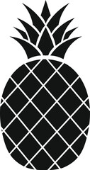 Geometric black pineapple fruit icon with textured skin isolated on white