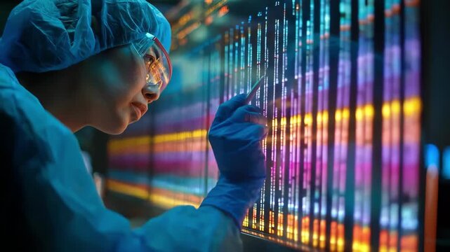 Lab technician adjusts a sleek genetic analyzer for fast DNA sequencing in a modern research facility highlighting rapid therapyfocused data processing tools.