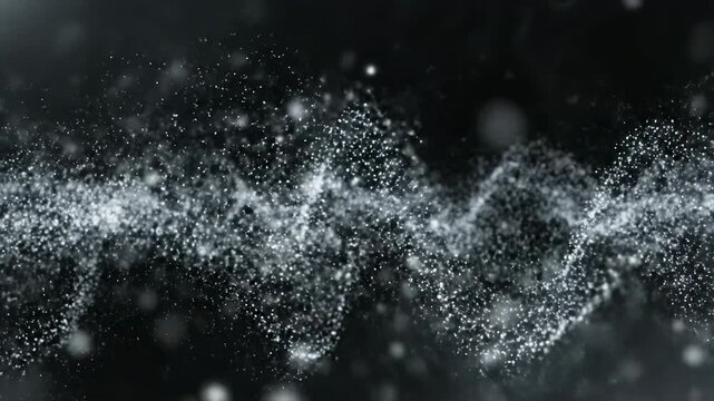Volumetric field of tiny white particles slowly floating and subtly changing their individual opacity in a dark atmospheric space clean, transparency, visualization