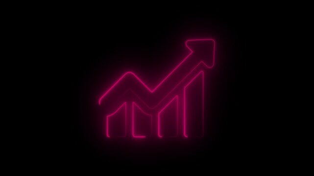 Pink  Neon glowing arrow up business graph icon  animation, Abstract neon line business graph animation. Abstract business growth and start up business concept ,growth concept royal neon line ...