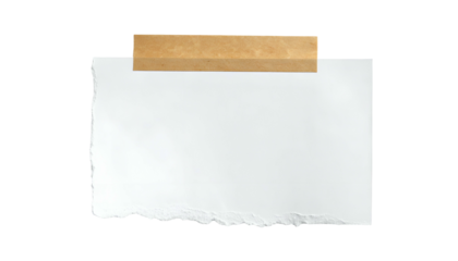A blank white paper sheet torn at the edges, taped to the top with brown tape