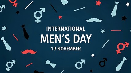 Commemorating international men's day celebration graphic design featuring symbolic male icons prominently displayed