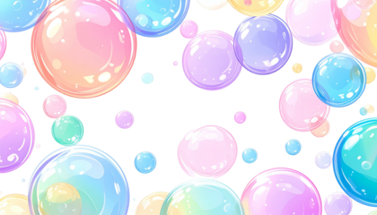 Colorful, glossy, translucent orbs float against a stark black background