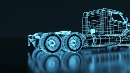 A 3D wireframe representation of a truck showcases intricate geometric design and technology - Powered by Adobe