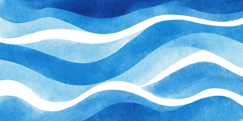 Abstract watercolor painting of blue waves and white lines, layered effect