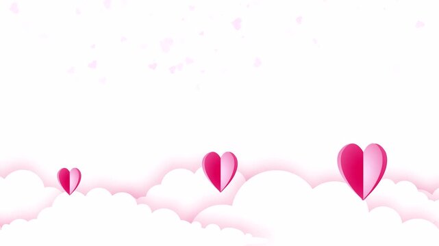 Floating Valentine heart shapes with soft cloud elements isolated on transparent background, romantic overlay design for compositing