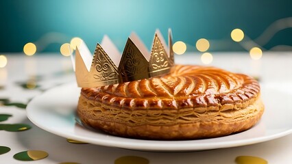 Golden crown pastry on a white plate