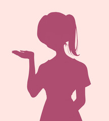 案内をするポニーテールの女性　シルエット