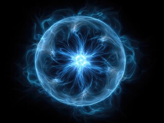 Glowing blue orb of energy with swirling streams against a dark background