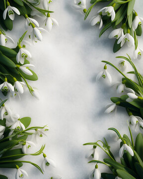 Spring Snowdrop Floral Frame Mockup with Romantic Mood and Copy Space