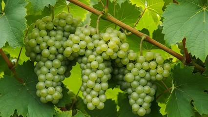 Fototapeta premium Bunch of green grapes hanging from the vine