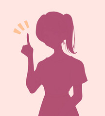 人差し指をさすポニーテールの女性　シルエット