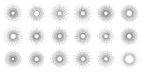 Round Sunburst, Line Radial Frame Icon Set