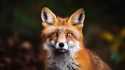 Fototapeta premium Close-up Portrait of a Red Fox with Bright Eyes in Natural Forest Setting