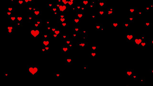 Valentine day falling red  heart on transparent backdrop.  hearts loop animation with alpha channel overlay.