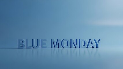 Blue Monday concept with 3D text on reflective surface